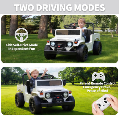 Garvee Licensed Toyota 12V 4WD Kids Ride-On Pickup Truck – Battery Powered Electric Car, Remote Control, wireless Music, LED Lights, Suspension, Soft Braking, Truck Bed Storage – For Toddlers & Big Kids – White