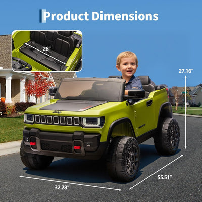 Garvee 24V 2-Seater Electric Ride-On Truck for Kids Ages 3-8 – Licensed 4WD Battery Car with Parental Remote, 3 Speeds, Wireless Connection Music, LED Lights, Gradual Start – Ideal Gift Vehicle for Boys & Girls – Army Green