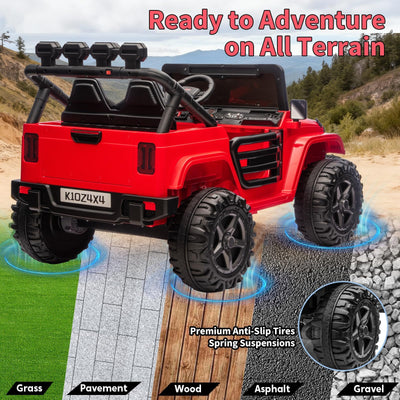 Garvee 24V 2-Seater Electric Ride On Truck for Big Kids – Parental Remote Control – 4-Wheel Suspension – 3 Speeds – LED Lights – Wireless Audio & MP3 Player – Standard Test Method/CPSIA Certified – Red