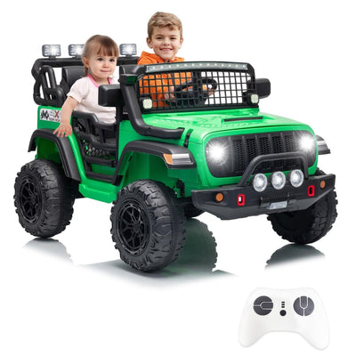 Garvee 24V Ride on Toys for Big Kids, 2-Seater Electric Ride on Car Truck with Remote Control, Four-Wheel Shock Absorbers, 4 Mph Max Speed, Music, LED Lights for Boys Girls, Green