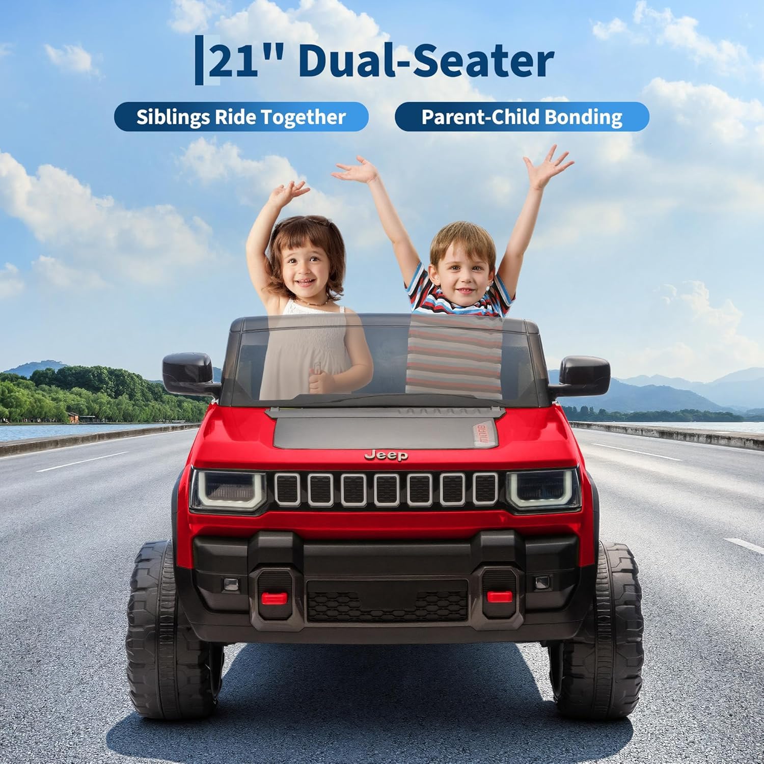 Garvee 24V 2-Seater Electric Ride-On Truck for Kids Ages 3-8 – Licensed 4WD Battery Car with Parental Remote, 3 Speeds, Wireless Connection Music, LED Lights, Gradual Start – Fun Toy Vehicle – Red