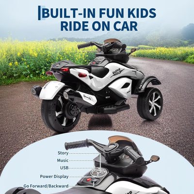 Garvee 12V Dual Motor Kids Electric Ride-On Car & 3-Wheel ATV – 4 MPH, Treaded Tires, LED Lights & Music, 66 lbs Capacity, Outdoor Battery Powered Vehicle for Boys & Girls Ages 3-8 – White