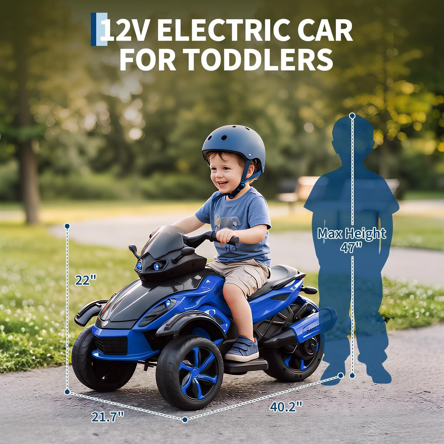 Garvee 12V Dual Motor Kids Electric Ride-On Car & 3-Wheel ATV – 4 MPH, LED Lights & Music, 66 lbs Capacity, Outdoor Off-Road Battery Powered Toy Gift for Boys & Girls Ages 3-8 – Blue