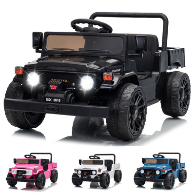 Garvee Licensed Toyota 12V 4WD Kids Electric Ride-On Pickup Truck – Battery Powered, Remote Control, wireless, LED Lights, Suspension, Soft Braking, Truck Bed Storage – For Toddlers & Big Kids – Black