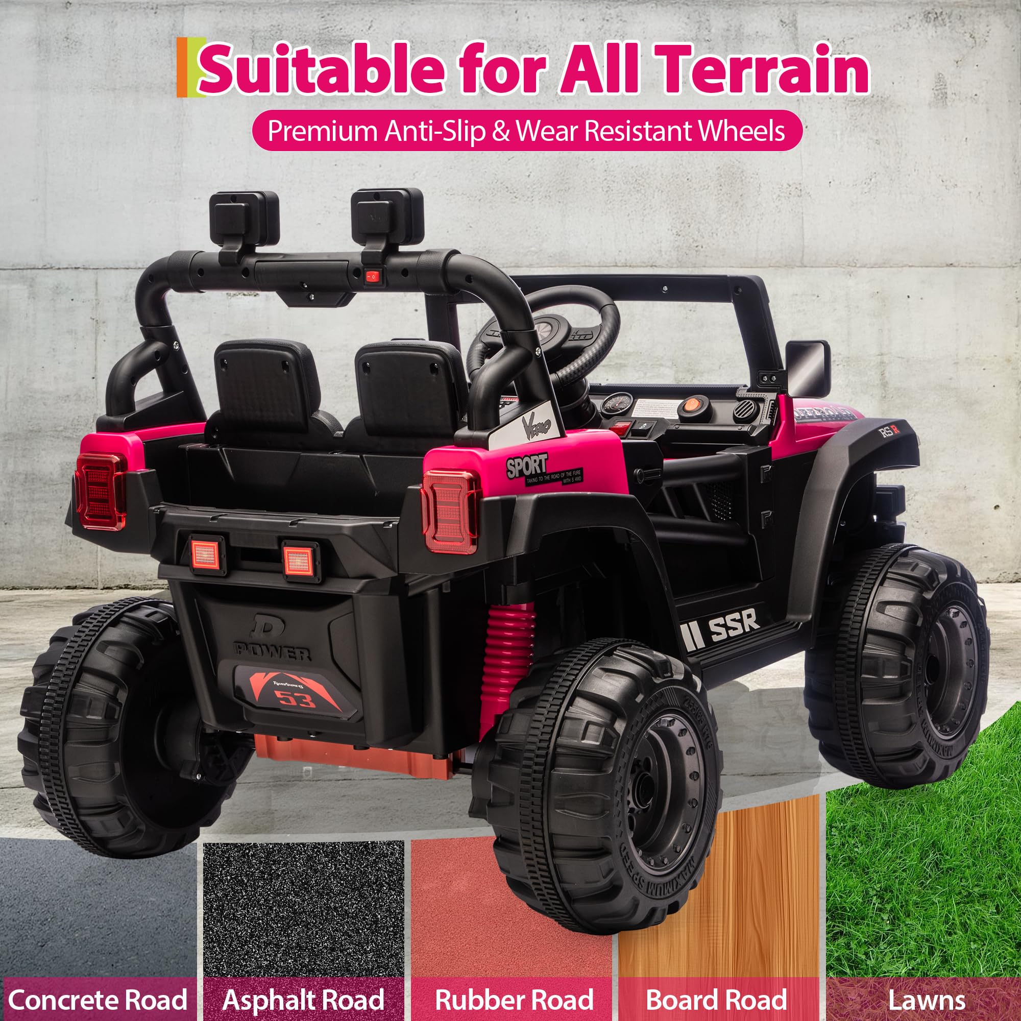Garvee 12V Kids Ride-On Electric Car – Remote Control, 3 Speeds up to 4.1MPH, Spring Suspension, wireless Music, LED Lights, Safety Locking Doors, 3-Point Harness, Battery Powered Toy for Toddlers Ages 3-5 – Rose Red