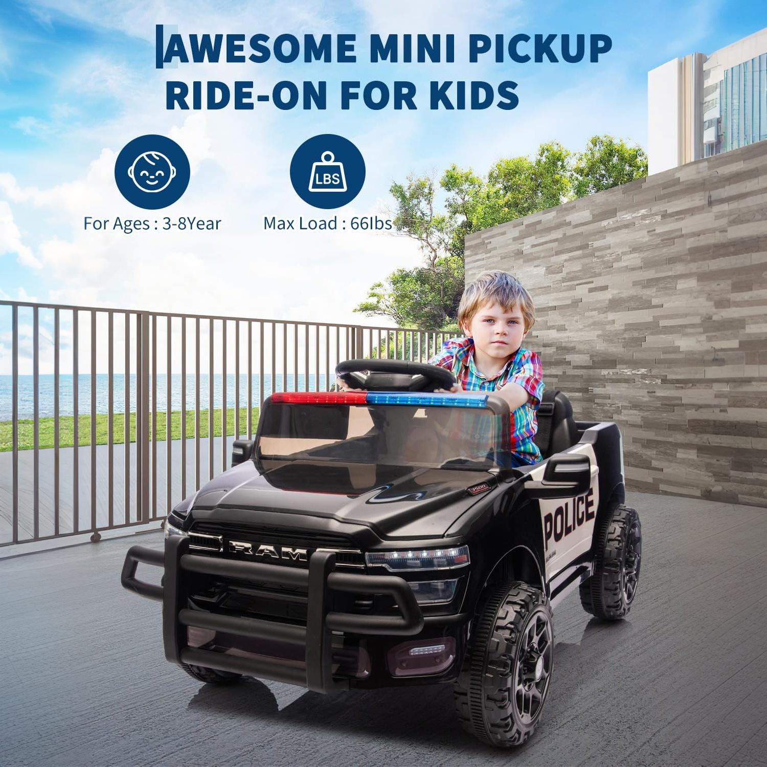Garvee Kids Ride On Police Car 12V Electric Remote Control Spring Suspension LED Lights Music Toddlers Boys Girls Outdoor Play