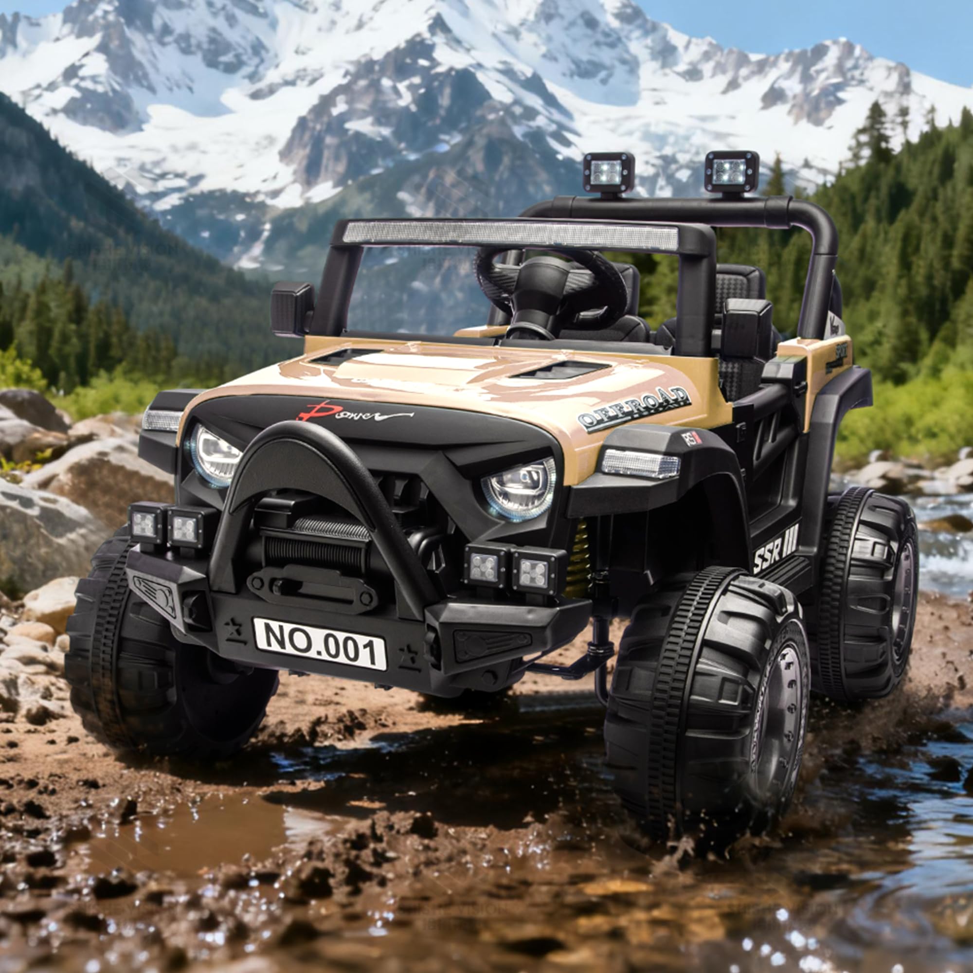 Garvee 12V Kids Electric Ride-On Car – Parent Remote Control, 3 Speeds up to 4.1MPH, Spring Suspension, Seat Harness, Locking Doors, LED Headlights, wireless Music, Battery Powered Truck Toy for Boys & Girls – Khaki