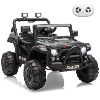 Garvee 12V Kids Ride-On Electric Truck – Parent Remote Control, 3 Speeds up to 4.1MPH, Spring Suspension, LED Lights, wireless Music, Safety Locking Doors, 3-Point Harness, All-Terrain Battery Powered Toy for Ages 3-5 – Black