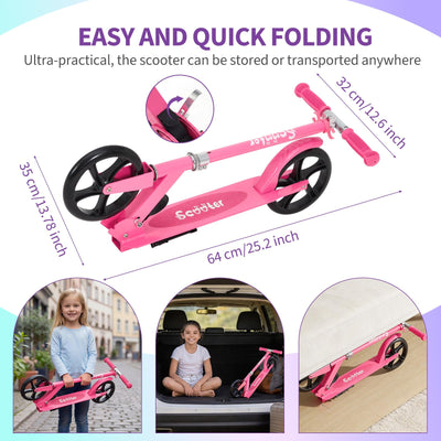 Garvee Kick Scooter for Teens Adults Kids 6+ - 220LB Capacity, 3-Level Adjustable Handlebar, Aluminum Alloy, Foldable, 8" Wheels, Outdoor Sports, Hot Pink