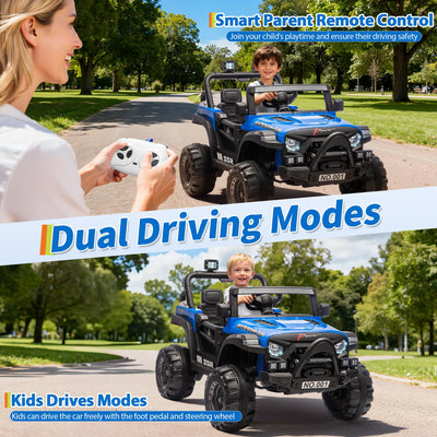 Garvee 12V Kids Electric Ride-On Car – Parent Remote Control, 3-Point Harness, Locking Doors, Spring Suspension, wireless Music, LED Lights, 3 Speeds up to 4.1MPH, Battery Powered Toy Vehicle for Toddlers Boys Girls – Blue