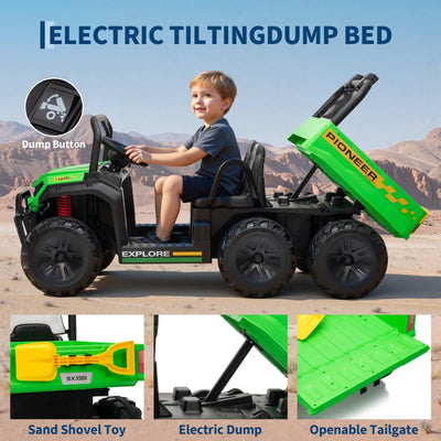Garvee 24V 4WD Electric Ride on Dump Truck for Kids, 2 Seater with Remote Control, Dump Bed, 3 Speed Modes, Music Player, All-Terrain Off-Road Vehicle Toy for Boys & Girls