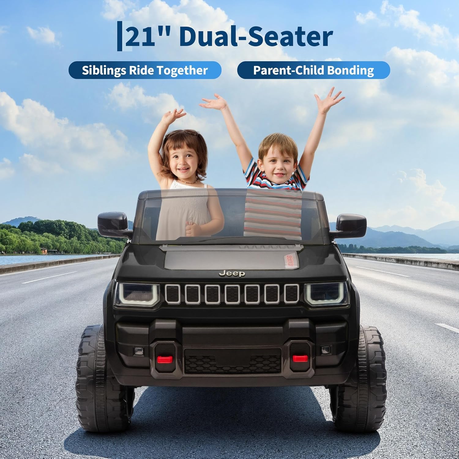 Garvee 24V 2-Seater Electric Ride-On Truck for Kids Ages 3-8 – Licensed 4WD Battery Car with Parental Remote, 3 Speed Options, Wireless Connection Music, LED Lights, Gradual Start – Ideal Gift – Black