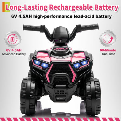 Garvee 6V Battery Powered Kids ATV Car with Lights, Music, 3.5mph Speed, 4-Wheel Electric Toddler Ride-On, All-Terrain Tires, Safe & Fun Outdoor Toy