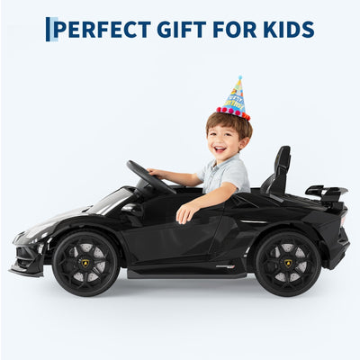 Garvee Licensed Lamborghini 12V Electric Ride-On Car for Kids – Battery Powered Sports Vehicle with Remote Control, 2 Speeds, MP3 Player, LED Headlights, Spring Suspension, Music System – For Ages 3-8 – Black