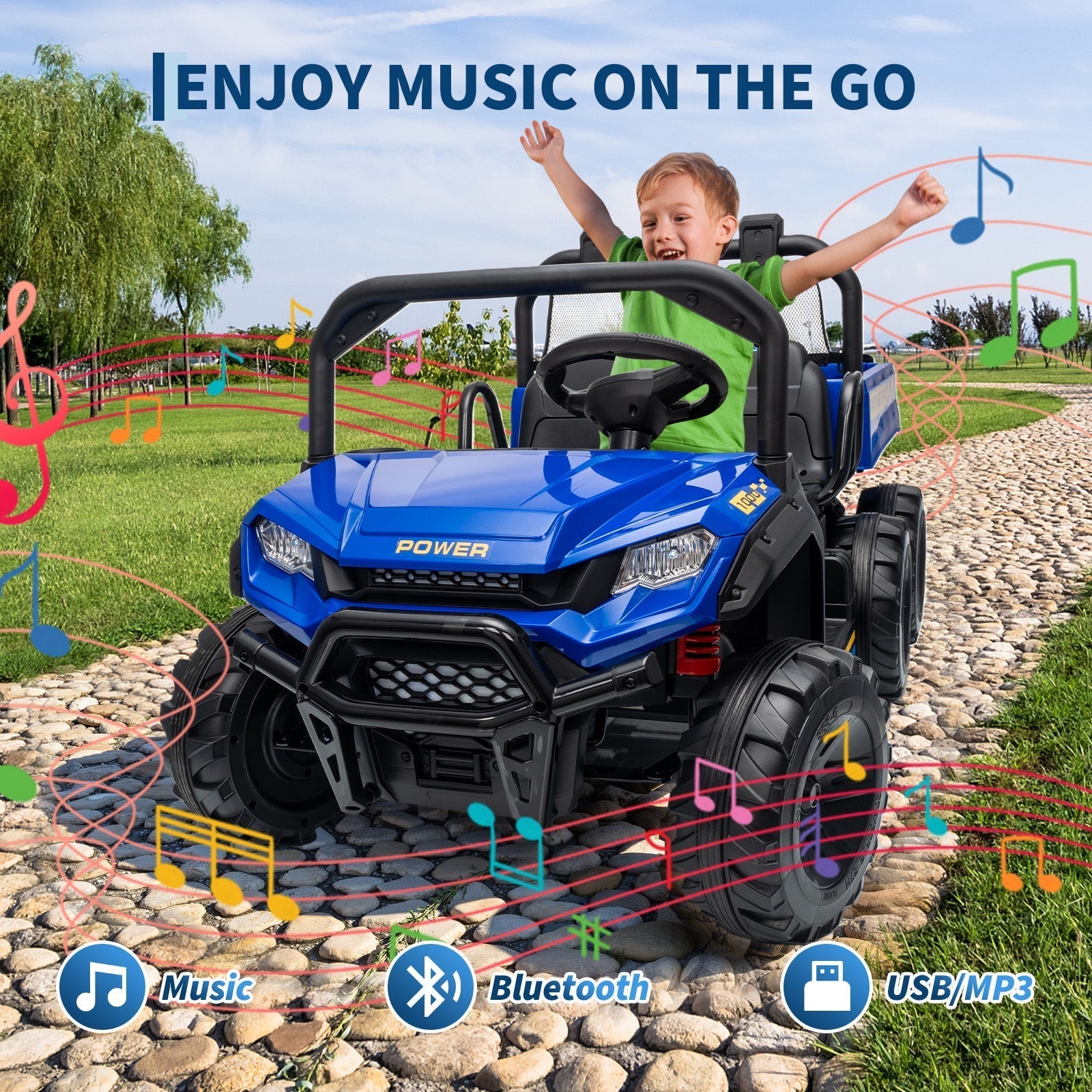 Garvee 24V 4WD Electric Ride on Dump Truck for Kids, 2 Seater with Remote Control, Dump Bed, 3 Speed Modes, Music Player, All-Terrain Off-Road Vehicle Toy for Boys & Girls