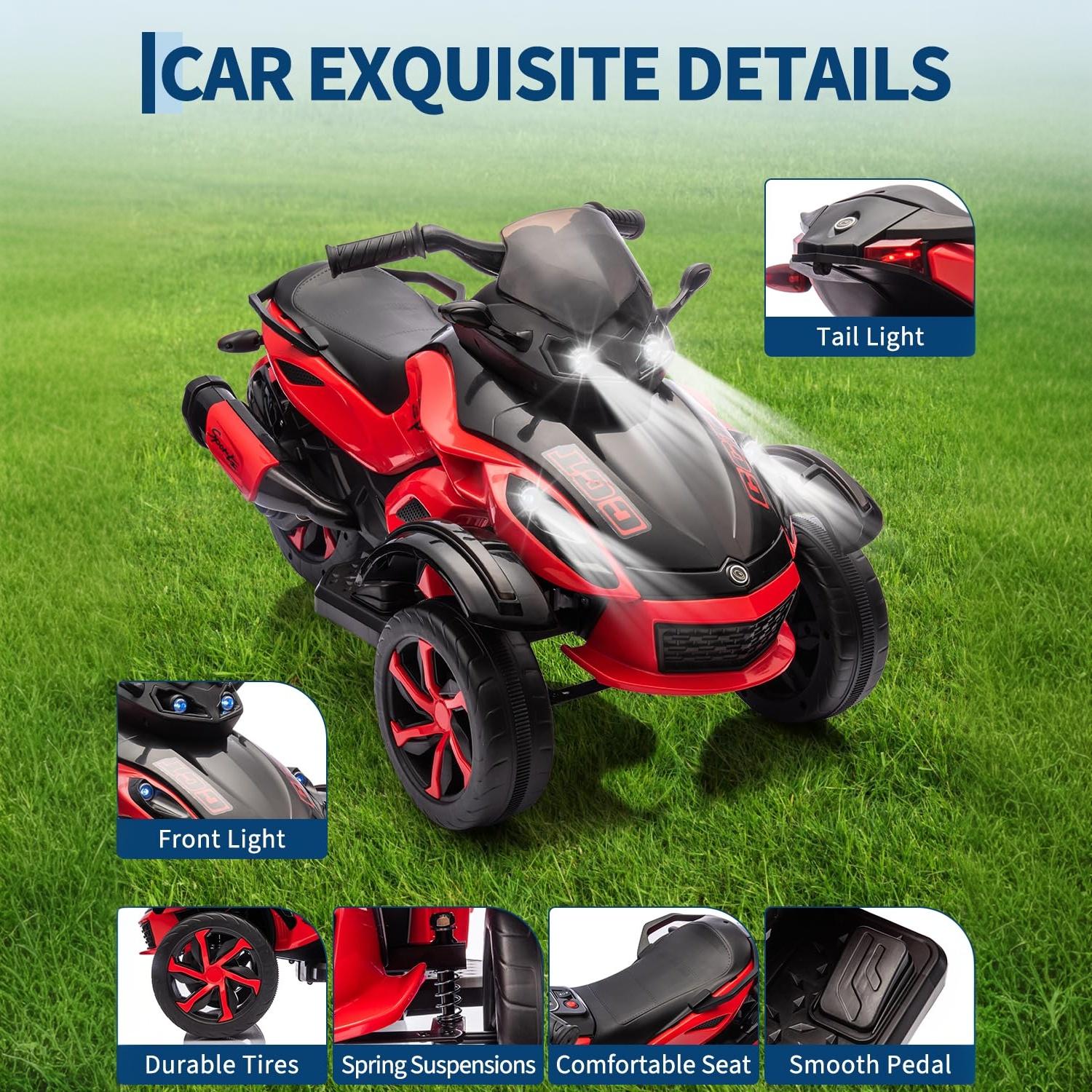 Garvee 12V Dual Motor Kids Electric Ride-On Car & 3-Wheeler ATV – 4 MPH, LED Lights & Music, 66 lbs Capacity, Outdoor Battery Powered Vehicle for Boys & Girls Ages 3-8 – Red