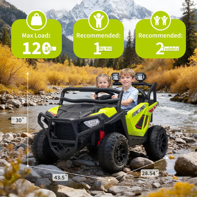 Garvee 24V 2-Seater Electric UTV Ride-On Truck for Kids Ages 2-8 – Battery Powered, Remote Control, 4-Wheel Suspension, Gradual Power-Up, 3 Speeds, LED Lights, Wireless – Fluorescent Green