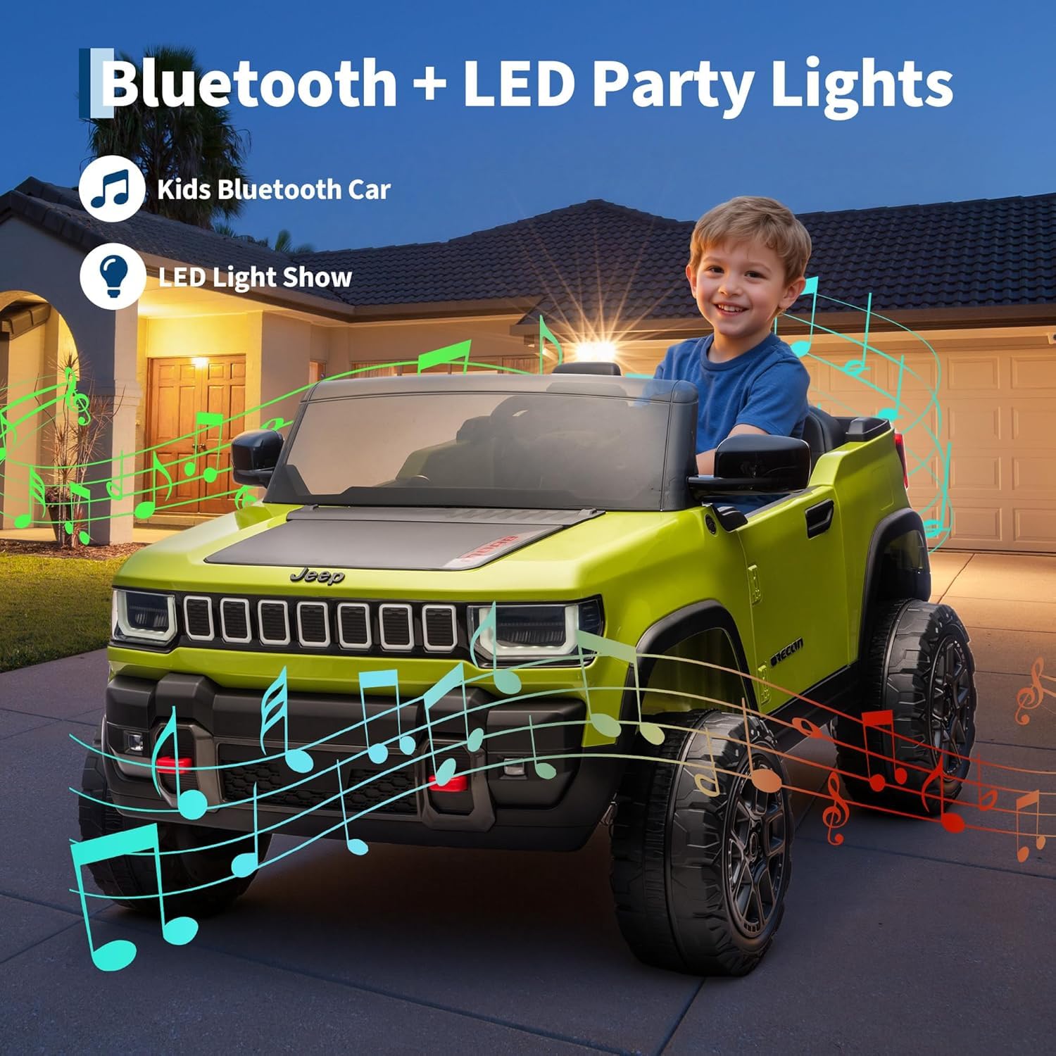 Garvee 24V 2-Seater Electric Ride-On Truck for Kids Ages 3-8 – Licensed 4WD Battery Car with Parental Remote, 3 Speeds, Wireless Connection Music, LED Lights, Gradual Start – Ideal Gift Vehicle for Boys & Girls – Army Green