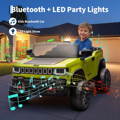 Garvee 24V 2-Seater Electric Ride-On Truck for Kids Ages 3-8 – Licensed 4WD Battery Car with Parental Remote, 3 Speeds, Wireless Connection Music, LED Lights, Gradual Start – Ideal Gift Vehicle for Boys & Girls – Army Green