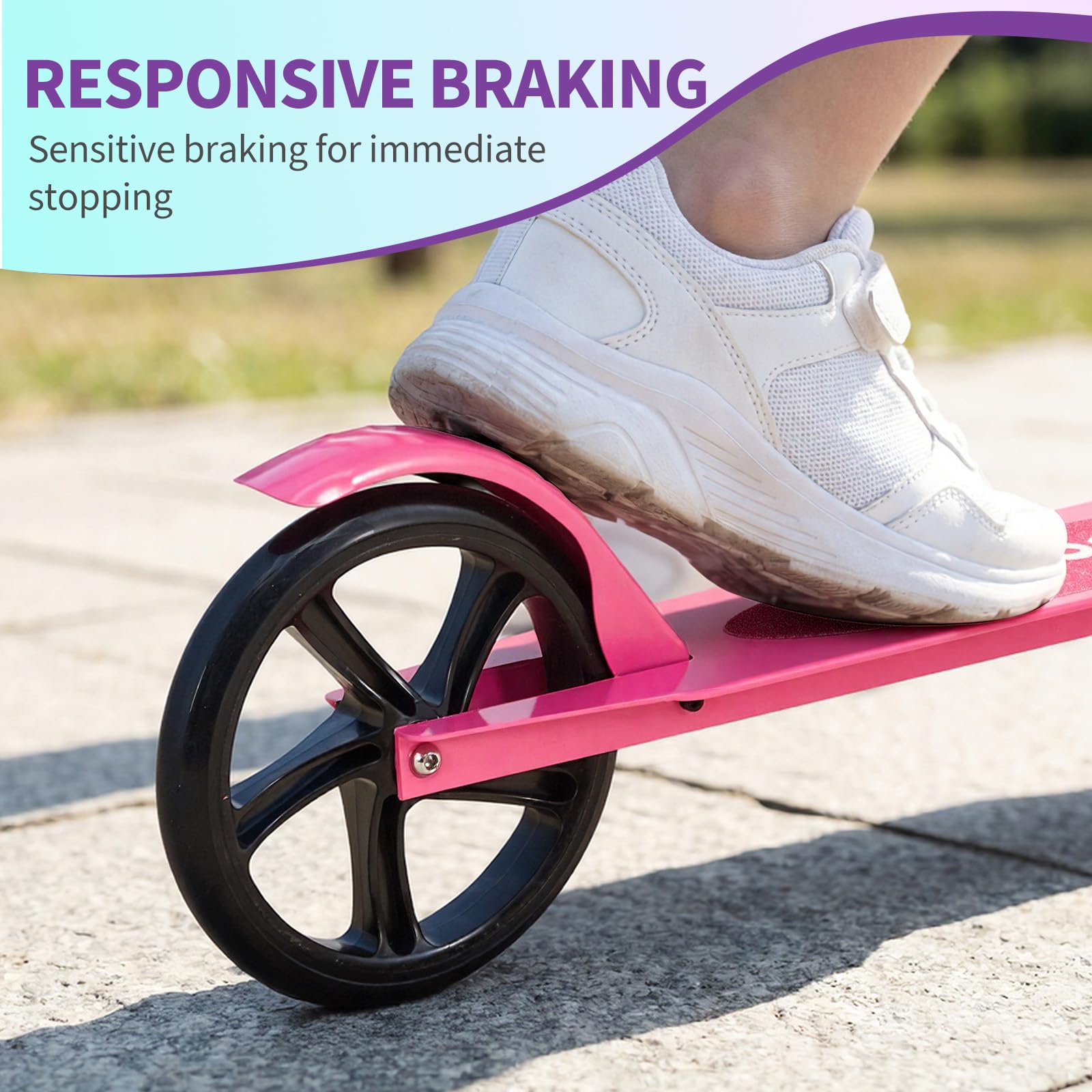 Garvee Kick Scooter for Teens Adults Kids 6+ - 220LB Capacity, 3-Level Adjustable Handlebar, Aluminum Alloy, Foldable, 8" Wheels, Outdoor Sports, Hot Pink
