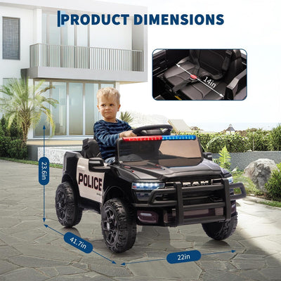 Garvee Kids Ride On Police Car 12V Electric Remote Control Spring Suspension LED Lights Music Toddlers Boys Girls Outdoor Play