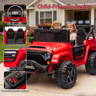 Garvee 24V 2-Seater Electric Ride On Truck for Big Kids – Parental Remote Control – 4-Wheel Suspension – 3 Speeds – LED Lights – Wireless Audio & MP3 Player – Standard Test Method/CPSIA Certified – Red