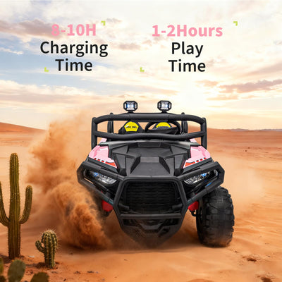 Garvee 24V 2-Seater Electric UTV Ride-On Truck for Kids Ages 2-8 – Battery Powered, Remote Control, 4-Wheel Suspension, Gradual Power-Up, 3 Speeds, LED Lights, Wireless – Pink