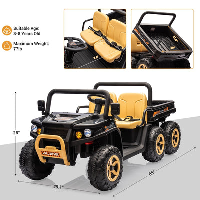 Garvee 24V 2-Seater 6-Wheel 4WD Kids Electric Dump Truck UTV - Remote Control, Wireless Audio Music, LED Lights, Shovel, Electric Dump Bed - Ride-On Car Toy for Boys & Girls - Black
