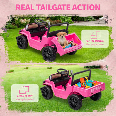 Garvee Licensed Toyota 12V 4WD Kids Ride-On Pickup Truck – Battery Powered Electric Car, Remote Control, wireless, LED Lights, Suspension, Soft Braking, Truck Bed Storage – For Toddlers & Big Kids – Pink