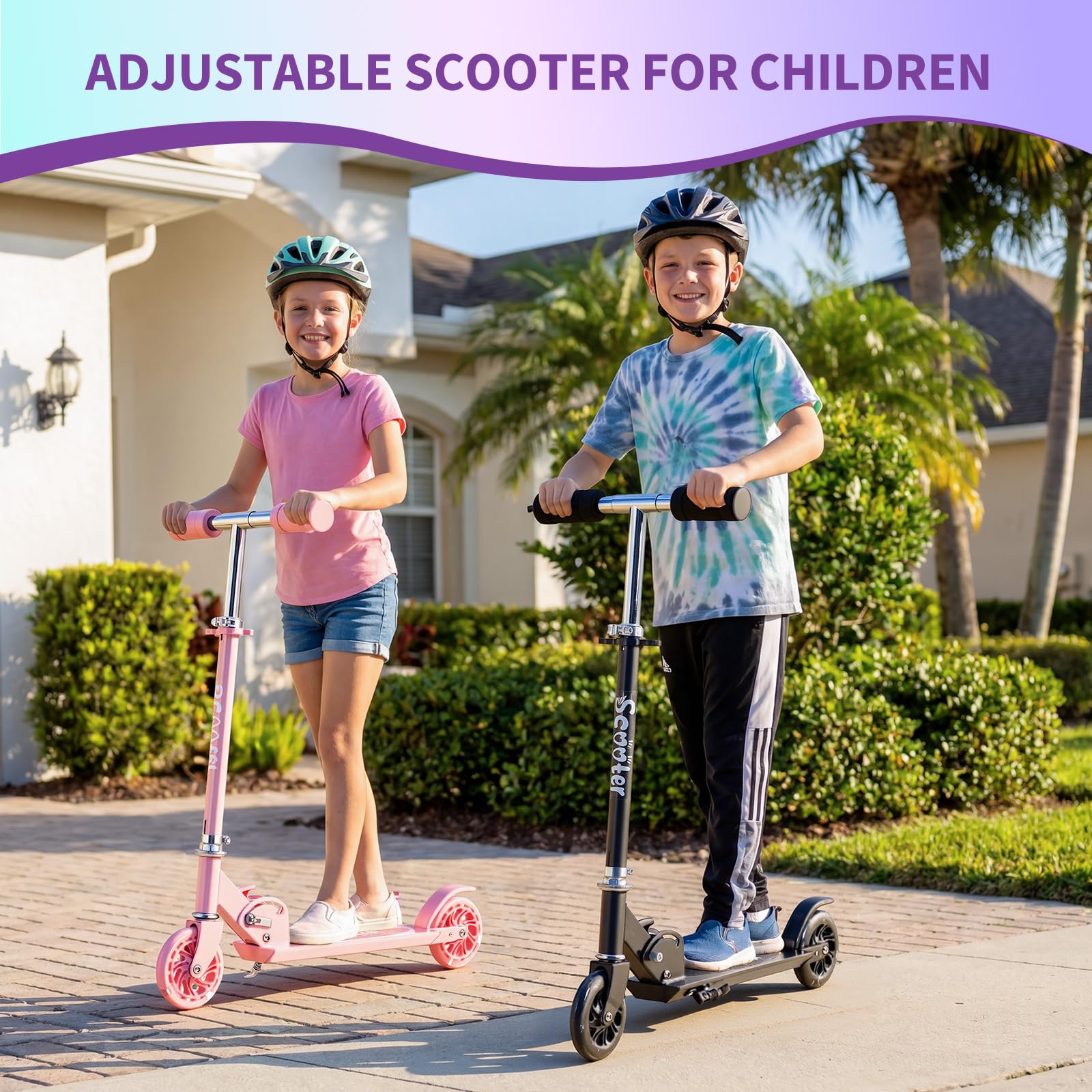 Garvee Kick Scooter for Kids with LED RGB Lighted Wheels, Lightweight & Detachable, Aluminum Frame, Anti-Slip Deck, Adjustable Handlebars, Pink, Ages 3+