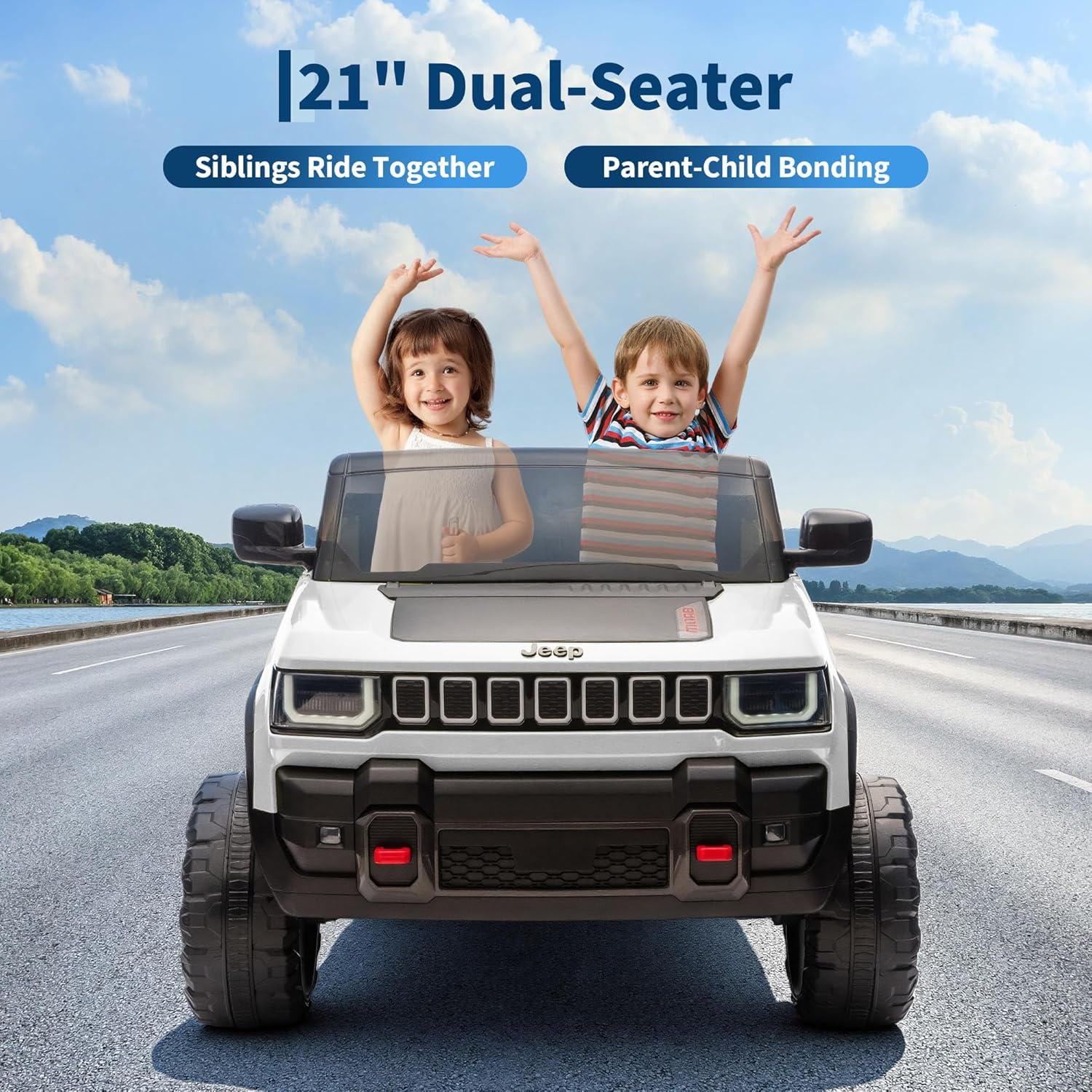 Garvee 24V 2-Seater Electric Ride-On Truck for Kids Ages 3-8 – Licensed 4WD Battery Car with Parental Remote Control, 3 Speeds, Wireless Connection Music, LED Lights, Gradual Start – Perfect Gift Vehicle – White