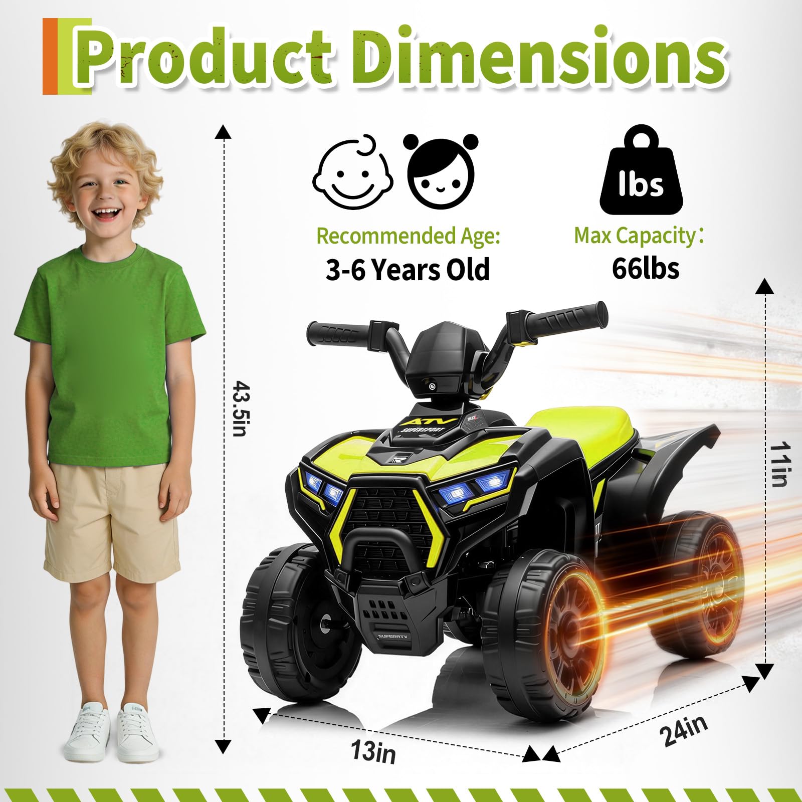 Garvee 6V Battery Powered Kids ATV Car with Lights and Music, 3.5mph Speed, Durable All-Terrain Tires, Safe Plastic Build, Toddler Ride-On Toy for Ages 3-6