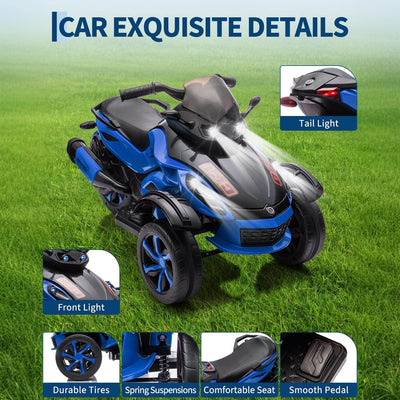 Garvee 12V Dual Motor Kids Electric Ride-On Car & 3-Wheel ATV – 4 MPH, LED Lights & Music, 66 lbs Capacity, Outdoor Off-Road Battery Powered Toy Gift for Boys & Girls Ages 3-8 – Blue