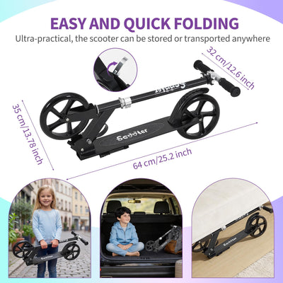 Garvee Kick Scooter for Teens Adults Kids 6+ - 220LB Capacity, 3-Level Adjustable Handlebar, Aluminum Alloy Frame, Foldable, 8" PU Wheels, Outdoor Sports