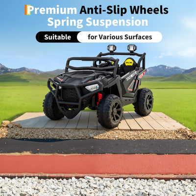 Garvee 24V 2-Seater Electric UTV Ride-On Truck for Kids Ages 2-8 – Battery Powered, Remote Control, 4-Wheel Suspension, Gradual Power-Up, 3 Speeds, LED Lights, Wireless – Black