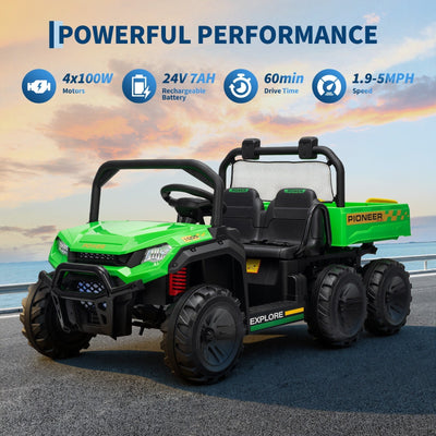 Garvee 24V 4WD Electric Ride on Dump Truck for Kids, 2 Seater with Remote Control, Dump Bed, 3 Speed Modes, Music Player, All-Terrain Off-Road Vehicle Toy for Boys & Girls