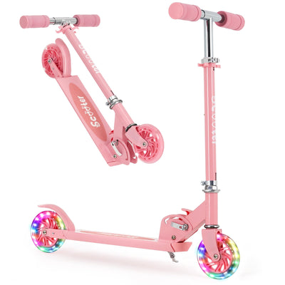 Garvee Kick Scooter for Kids with LED RGB Lighted Wheels, Lightweight & Detachable, Aluminum Frame, Anti-Slip Deck, Adjustable Handlebars, Pink, Ages 3+