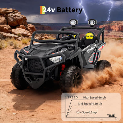 Garvee 24V 2-Seater Electric UTV Ride-On Truck for Kids Ages 2-8 – Battery Powered, Remote Control, 4-Wheel Suspension, Gradual Power-Up, 3 Speeds, LED Lights, Wireless – Black
