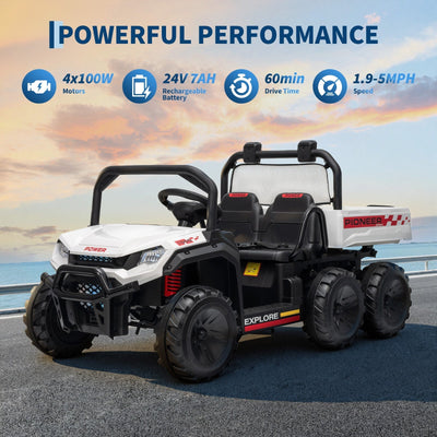 Garvee 24V 4WD Electric Ride on Dump Truck for Kids, 2 Seater with Remote Control, Dump Bed, 3 Speed Modes, Music Player, All-Terrain Off-Road Vehicle Toy for Boys & Girls
