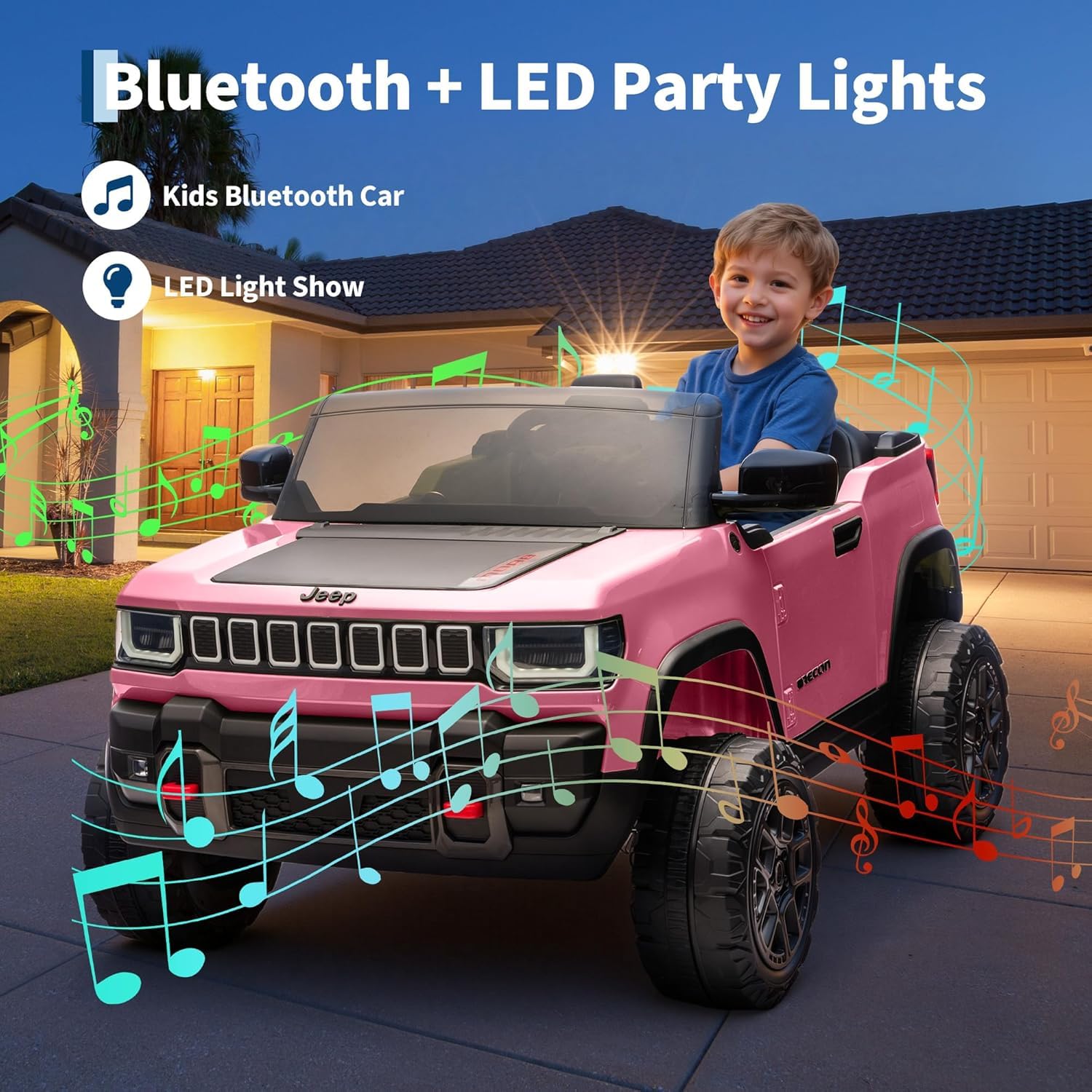 Garvee 24V 2-Seater Electric Ride-On Truck for Kids Ages 3-8 – Licensed 4WD Battery Car with Parental Remote, Wireless Connection Music, LED Lights, 3 Speeds, Gradual Start – Best Toy Vehicle – Pink