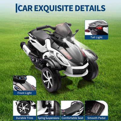 Garvee 12V Dual Motor Kids Electric Ride-On Car & 3-Wheel ATV – 4 MPH, Treaded Tires, LED Lights & Music, 66 lbs Capacity, Outdoor Battery Powered Vehicle for Boys & Girls Ages 3-8 – White