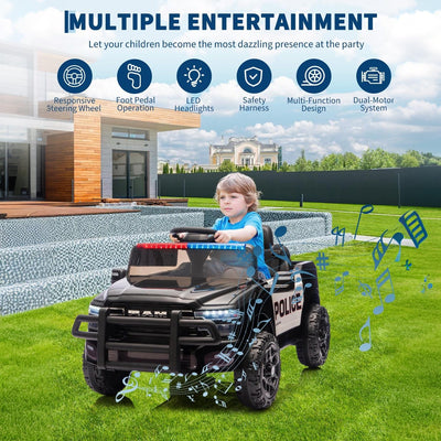 Garvee Kids Ride On Police Car 12V Electric Remote Control Spring Suspension LED Lights Music Toddlers Boys Girls Outdoor Play
