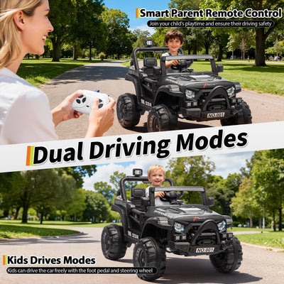 Garvee 12V Kids Ride-On Electric Truck – Parent Remote Control, 3 Speeds up to 4.1MPH, Spring Suspension, LED Lights, wireless Music, Safety Locking Doors, 3-Point Harness, All-Terrain Battery Powered Toy for Ages 3-5 – Black