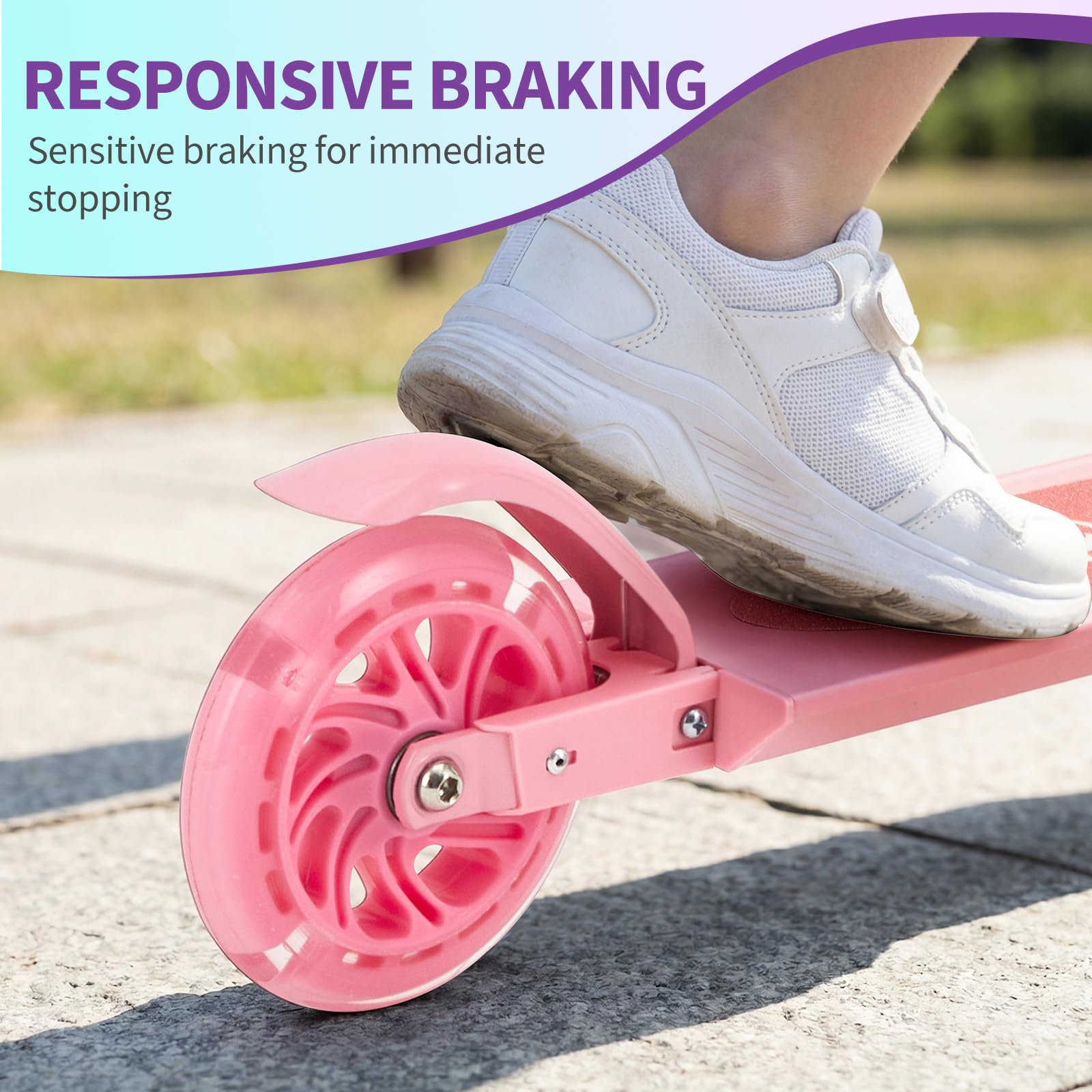 Garvee Kick Scooter for Kids with LED RGB Lighted Wheels, Lightweight & Detachable, Aluminum Frame, Anti-Slip Deck, Adjustable Handlebars, Pink, Ages 3+