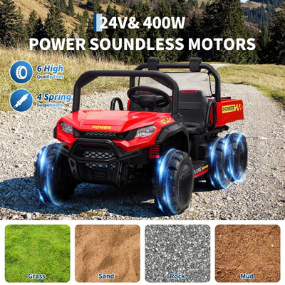 Garvee 24V 4WD Electric Ride on Dump Truck for Kids, 2 Seater with Remote Control, Dump Bed, 3 Speed Modes, Music Player, All-Terrain Off-Road Vehicle Toy for Boys & Girls