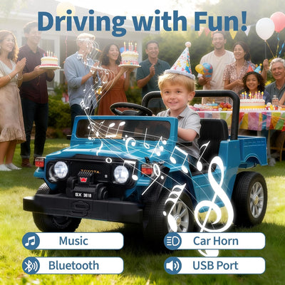 Garvee Licensed Toyota 12V 4WD Kids Ride-On Pickup Truck – Battery Powered Electric Car, Remote Control, wireless Music, LED Lights, Suspension, Soft Braking, Truck Bed Storage – For Toddlers & Big Kids – navy blue