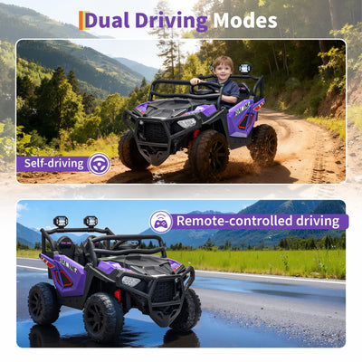 Garvee 24V 2-Seater Electric UTV Ride-On Truck for Kids Ages 2-8 – Battery Powered, Remote Control, 4-Wheel Suspension, Gradual Power-Up, 3 Speeds, LED Lights, Wireless – Purple