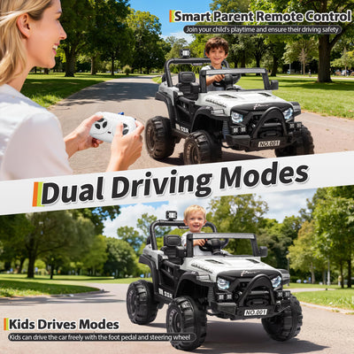 Garvee 12V Kids Electric Ride-On Car – Parent Remote Control, 3 Speeds, Safety Locking Doors, 3-Point Harness, Spring Suspension, wireless Music, LED Lights, Anti-Slip Tires, Foot Brake, Battery Powered Toy for Ages 3-5 – White