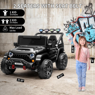 Garvee 24V 4x4 Electric Ride On Truck for Big Kids – 2 Seater Battery Powered Car – Remote Control – 3 Speeds – 4-Wheel Suspension – LED Lights – Wireless Audio Music – Gradual Start – Black