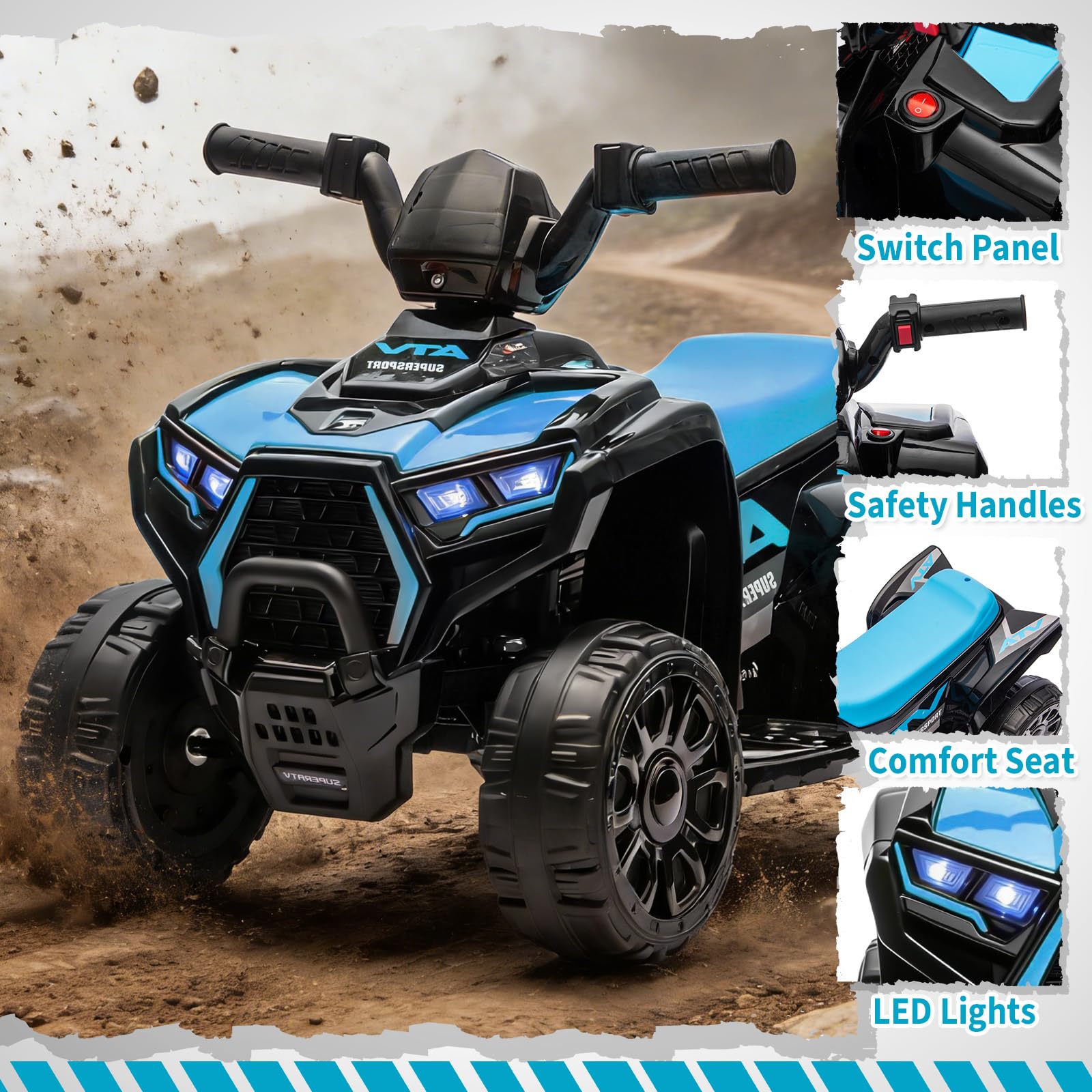 Garvee 6V Battery Powered Kids ATV Car with Lights, Music, 3.5mph Speed, Durable All-Terrain Tires, Safe Ride for Toddlers Ages 3-6, Outdoor Fun